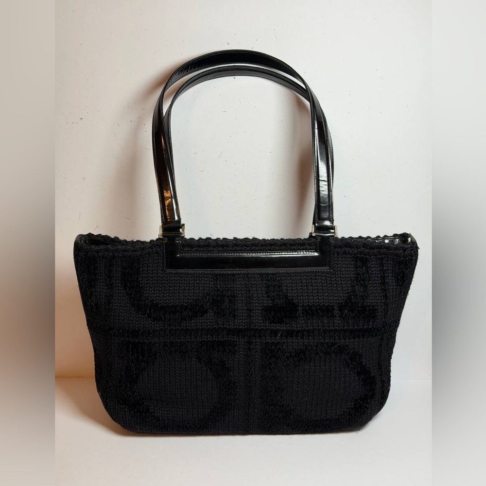 Salvatore Ferragamo Gancini Wool Knit Leather Tote Bag - Picture 6 of 12